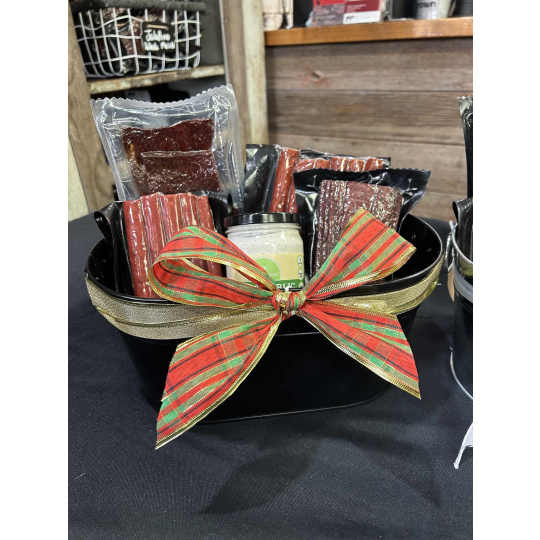 Shelf Stable Gift Basket worth $50 - Save some time and let us do the shopping for you! For $50 we will include some sausage and cheese with a cute little gift basket! If you're wanting something specific in the basket, put what you would like in the instructions at check out and we will do our best to try and price the basket and gift for you!