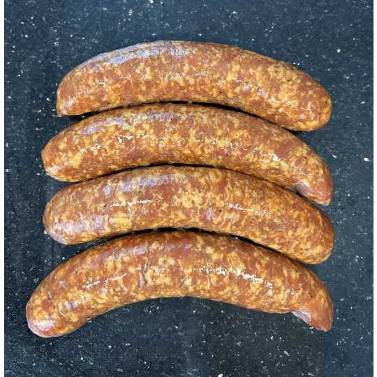 BBQ Habanero - Smoked and fully cooked brat. Just warm them up and they are ready for dinner! Sweet and spicy - what a pair!  Ordered in 1 lb increments. For example, if you order a quantity of 2, you will receive 2 lb.   Price per pound is $12.49.