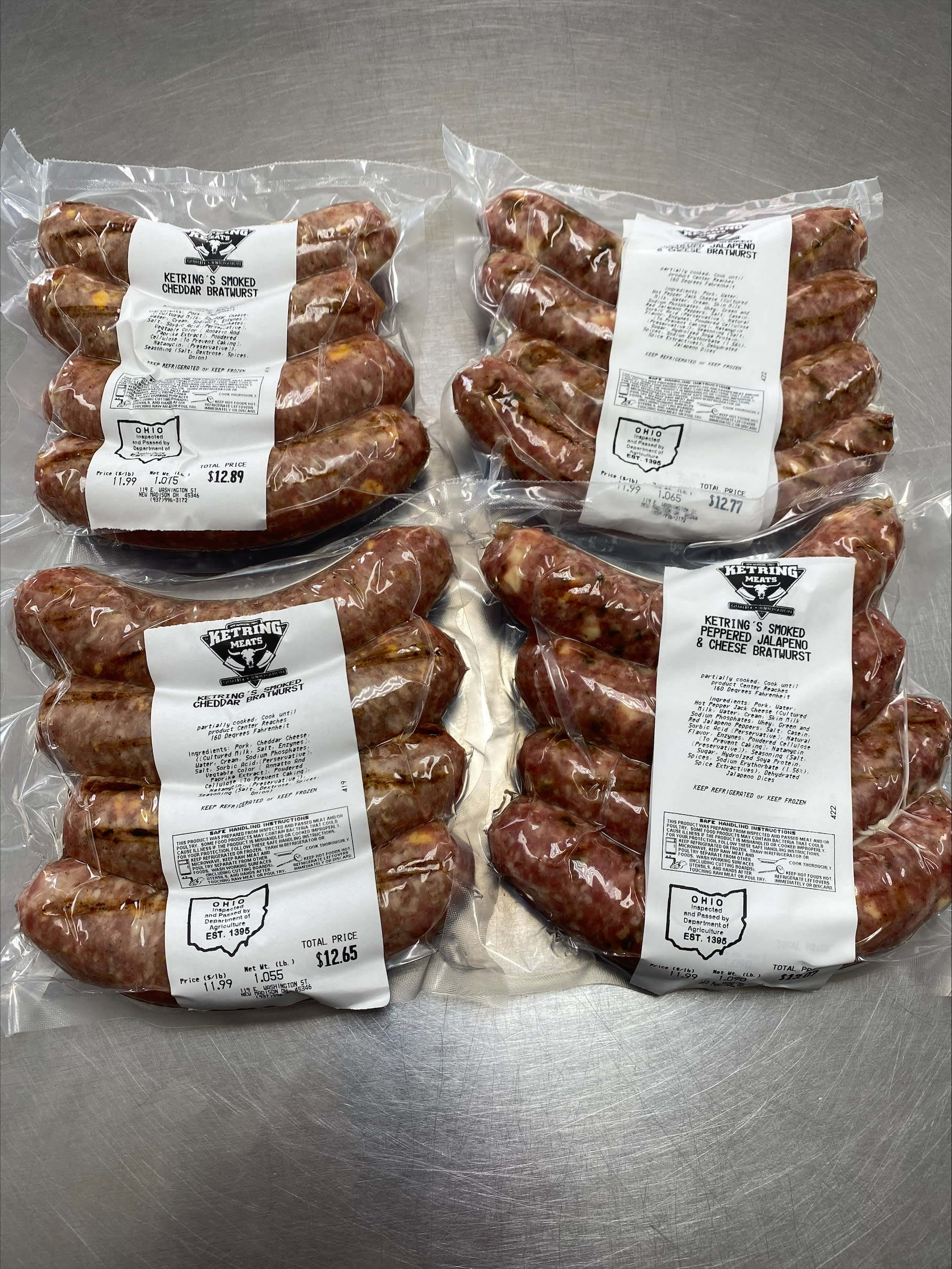 Cheddar Bratwurst 4 pack 1.25lbs Delivery in New Madison, OH