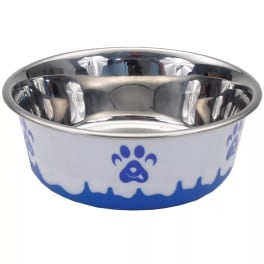 Coastal Pet Products Maslow Design Series Non-Skid Paw Design Dog Bowl - Blue and White - 13oz