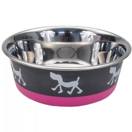 Coastal Pet Products Maslow Design Series Non-Skid Pup Design Dog Bowl - Pink and Grey - 13oz