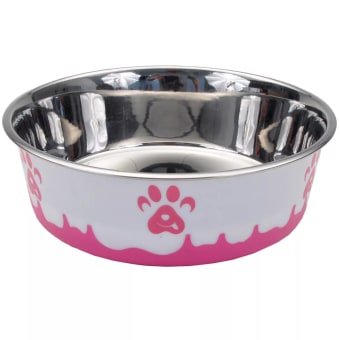 Coastal Pet Products Maslow Design Series Non-Skid Paw Design Dog Bowl - Pink and White - 54oz