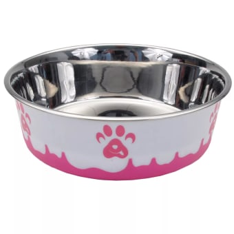 Coastal Pet Products Maslow Design Series Non-Skid Paw Design Dog Bowl - Pink and White - 28oz