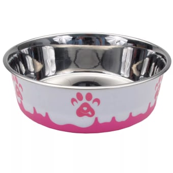 Coastal Pet Products Maslow Design Series Non-Skid Paw Design Dog Bowl - Pink and White - 13oz