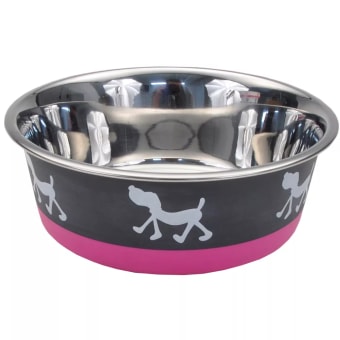 Coastal Pet Products Maslow Design Series Non-Skid Pup Design Dog Bowl - Pink and Grey - 28oz