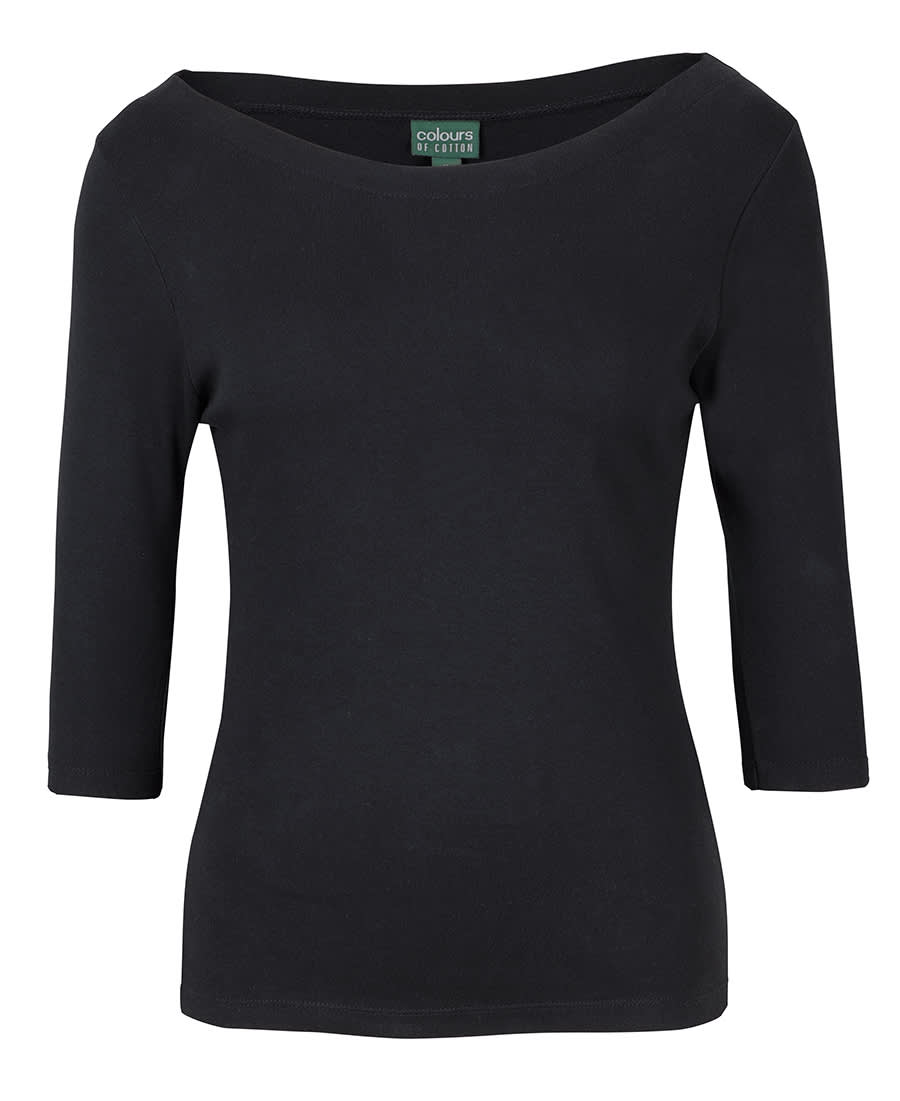 C of C Ladies 3/4 Sleeve Boat Neck Tee - 1BT3 Image Black
