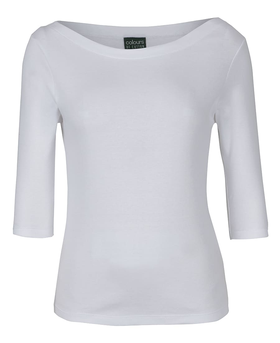 C of C Ladies 3/4 Sleeve Boat Neck Tee - 1BT3 Image White