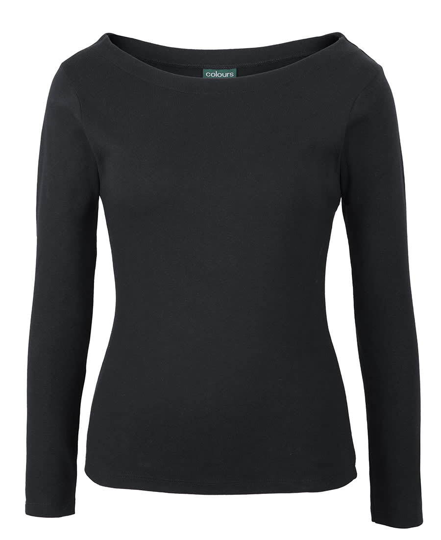 C of C Ladies L/S Boat Neck Tee - 1BTL Image Black