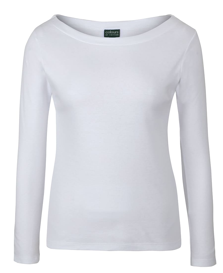 C of C Ladies L/S Boat Neck Tee - 1BTL Image White