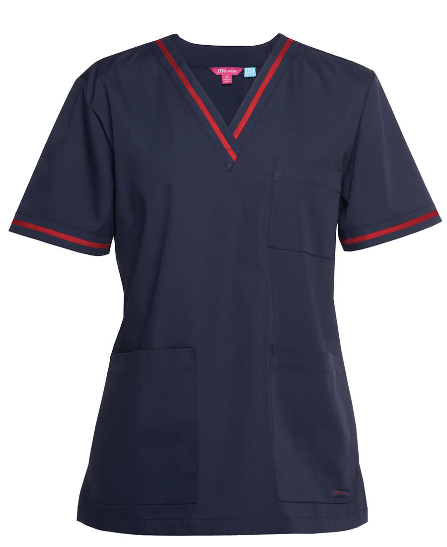 JB's Contrast Ladies Scrubs Top Navy/Aqua