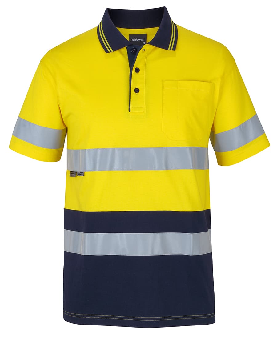 JB's Hi Vis (D+N) S/S Cotton Polo - 6DCPS Image Yellow/Navy