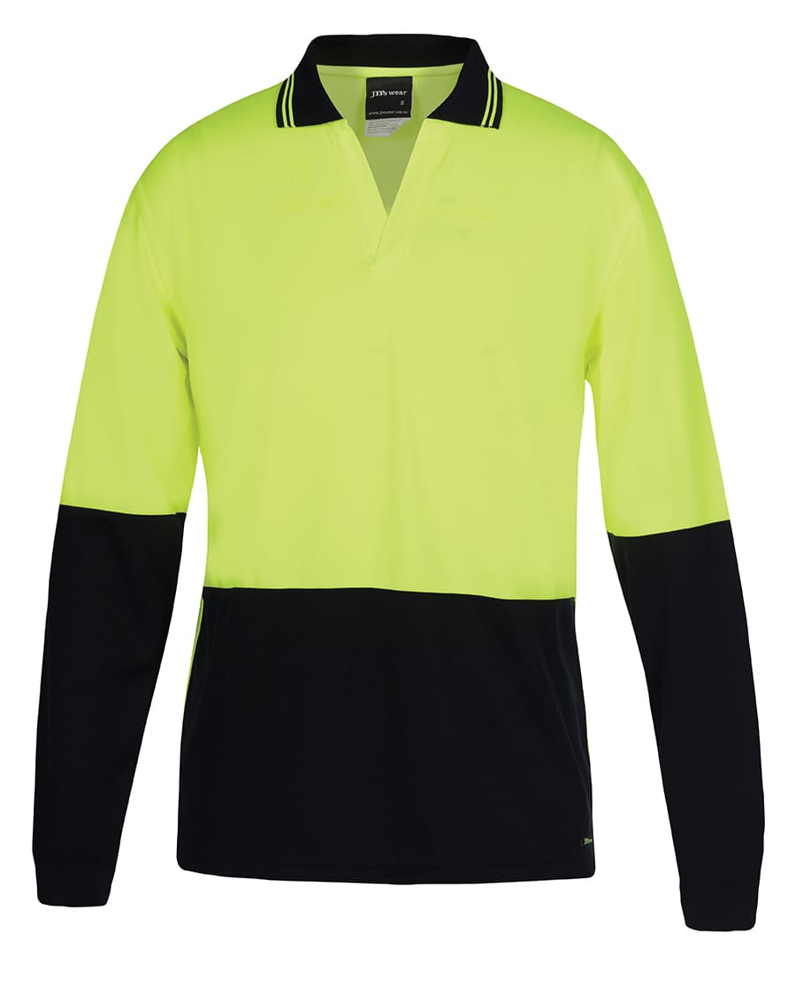 JB's Hi Vis L/S Non Button Polo - 6HNBL Image Lime/Navy