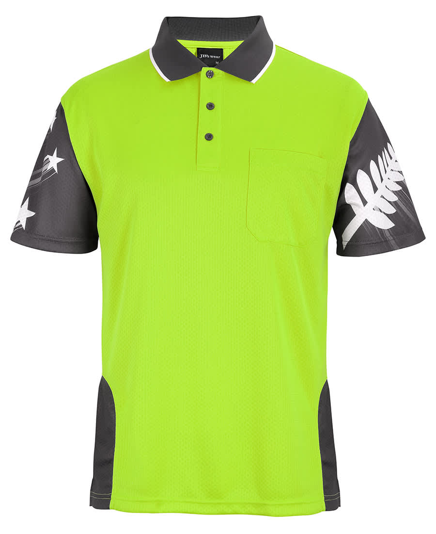 Hi Vis NZ Fern Polo - 6HNF Image Lime/Charcoal