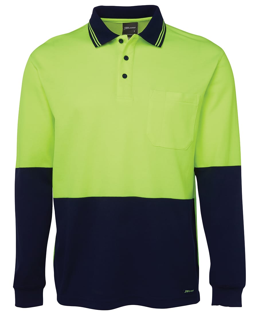 JB's Hi Vis L/S Cotton Back Polo - 6HPL Image Lime/Navy