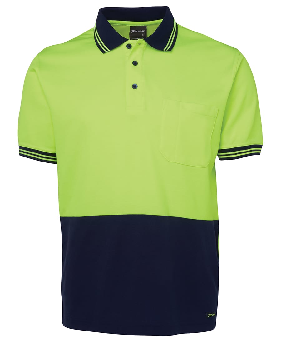 JB's Hi Vis S/S Cotton Back Polo - 6HPS Image Lime/Navy
