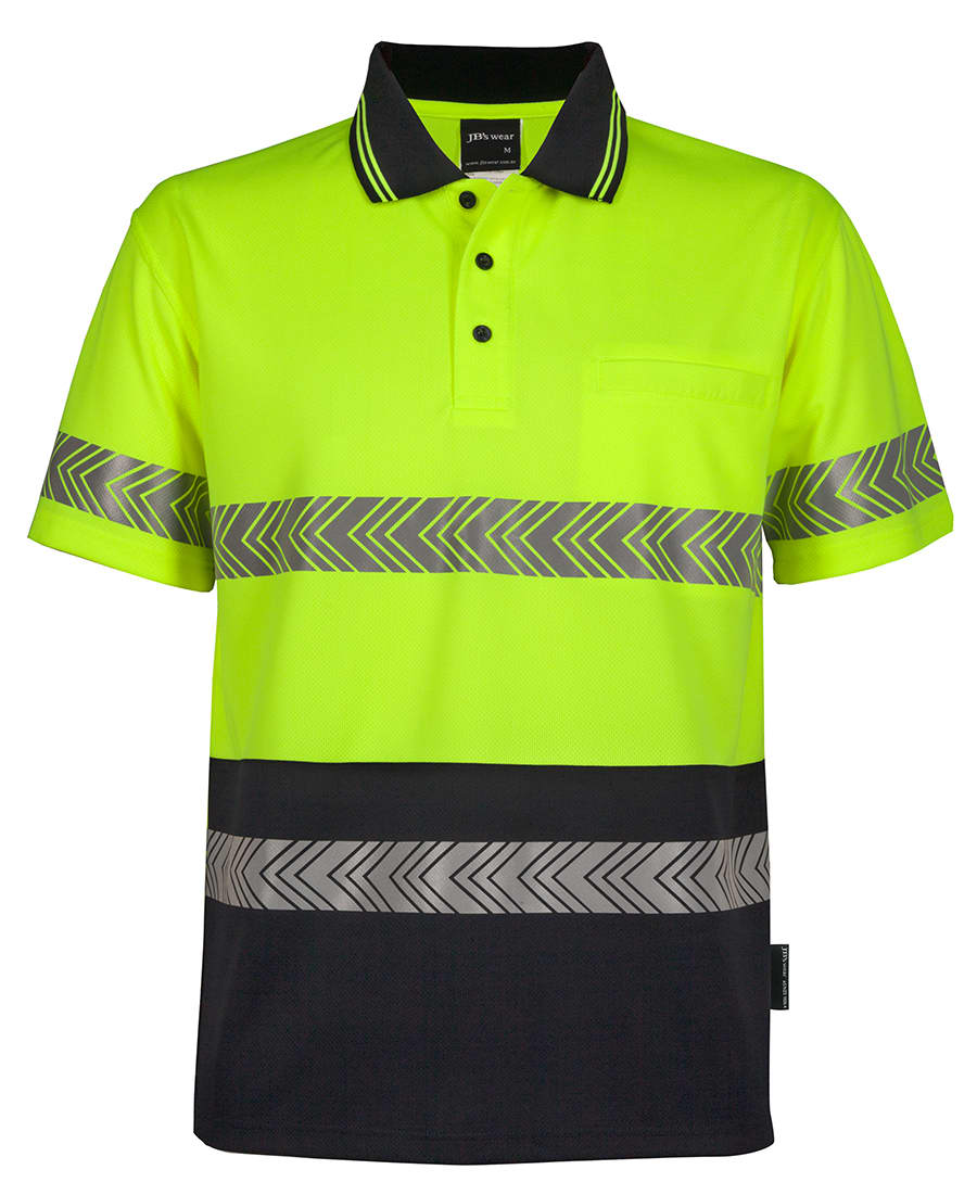 JB'S Hi Vis S/S Segmented Tape Polo - 6HSST Image Lime/Navy