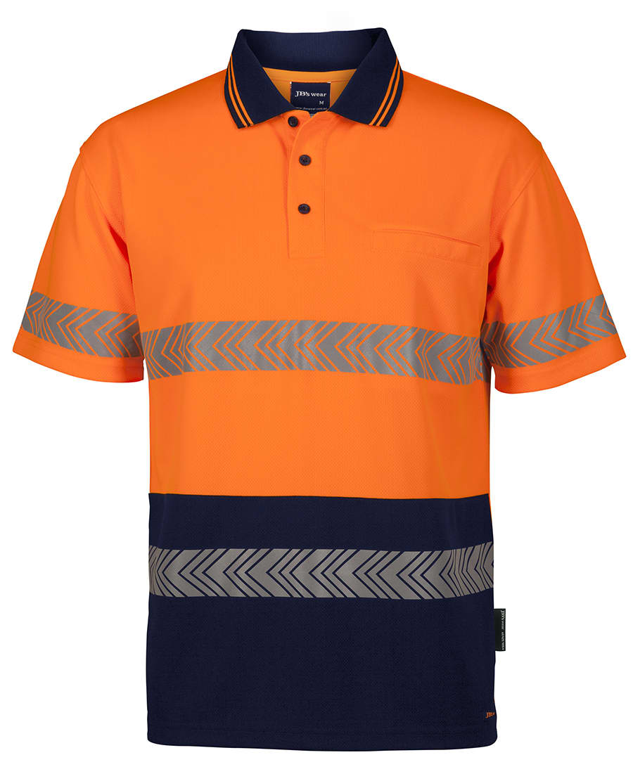 JB'S Hi Vis S/S Segmented Tape Polo - 6HSST Image Orange/Navy