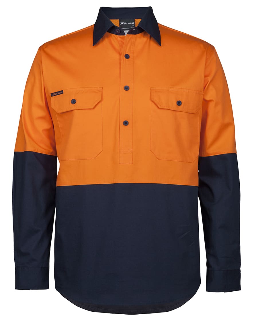 JB's Hi Vis Close Front L/S 150g Work Shirt - 6HVCS Image Orange/Navy