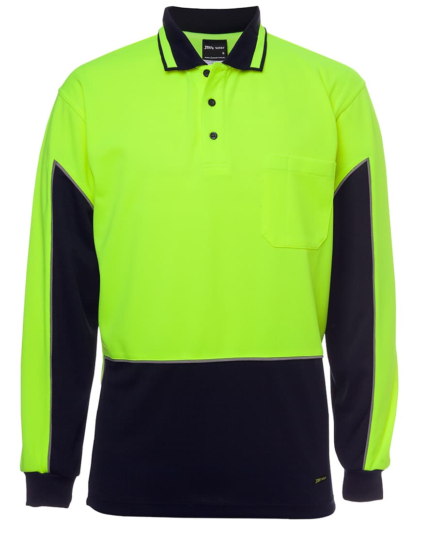 JB's Hi Vis L/S Gap Polo - 6HVGL Image Lime/Navy