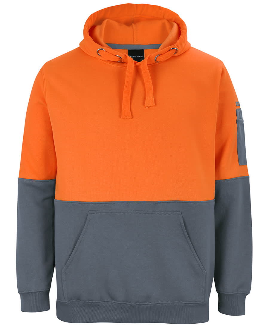 JB's Hi Vis Pull Over Hoodie - 6HVPH Image Orange/Charcoal