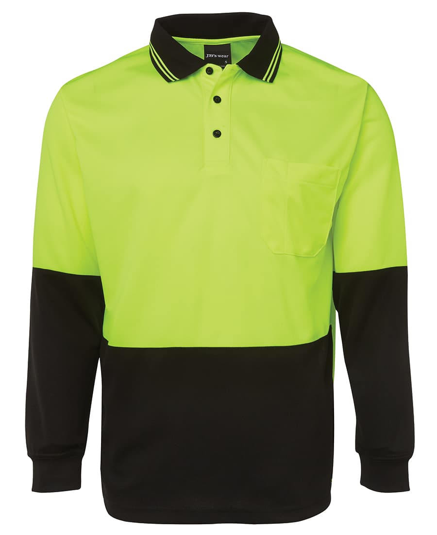 JB's Hi Vis L/S Traditional Polo - 6HVPL Image Lime/Black
