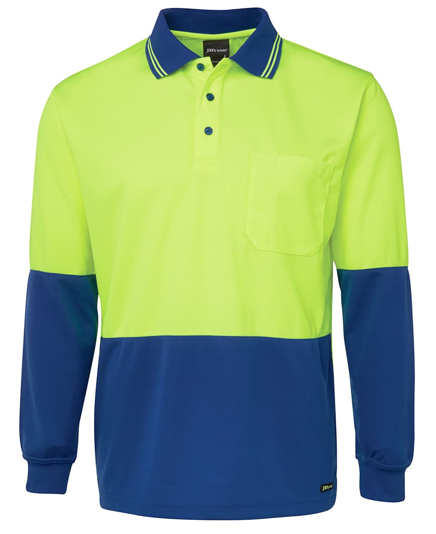 JB's Hi Vis L/S Traditional Polo - 6HVPL Image Lime/Royal