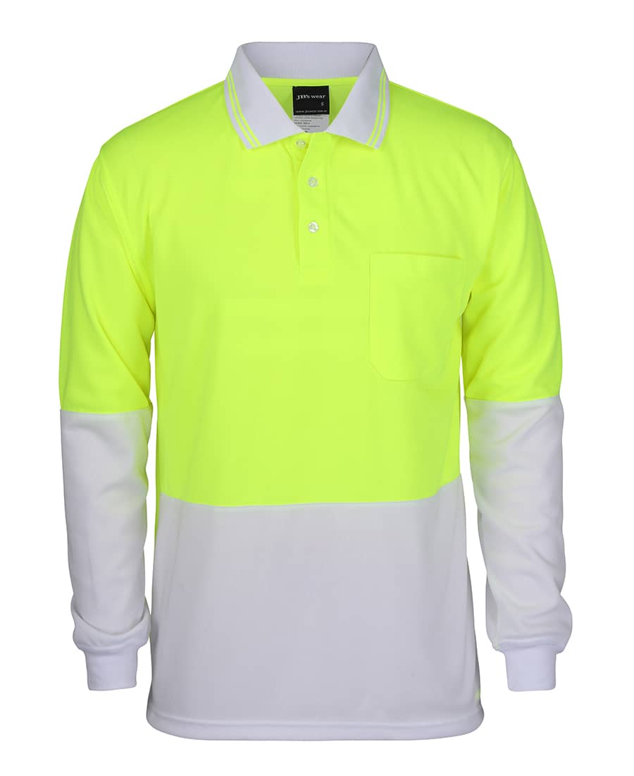 JB's Hi Vis L/S Traditional Polo - 6HVPL Image Lime/White