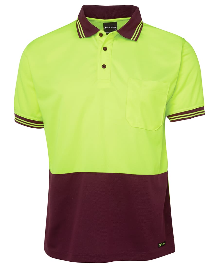 JB's Hi Vis S/S Traditional Polo - 6HVPS Image Lime/Maroon