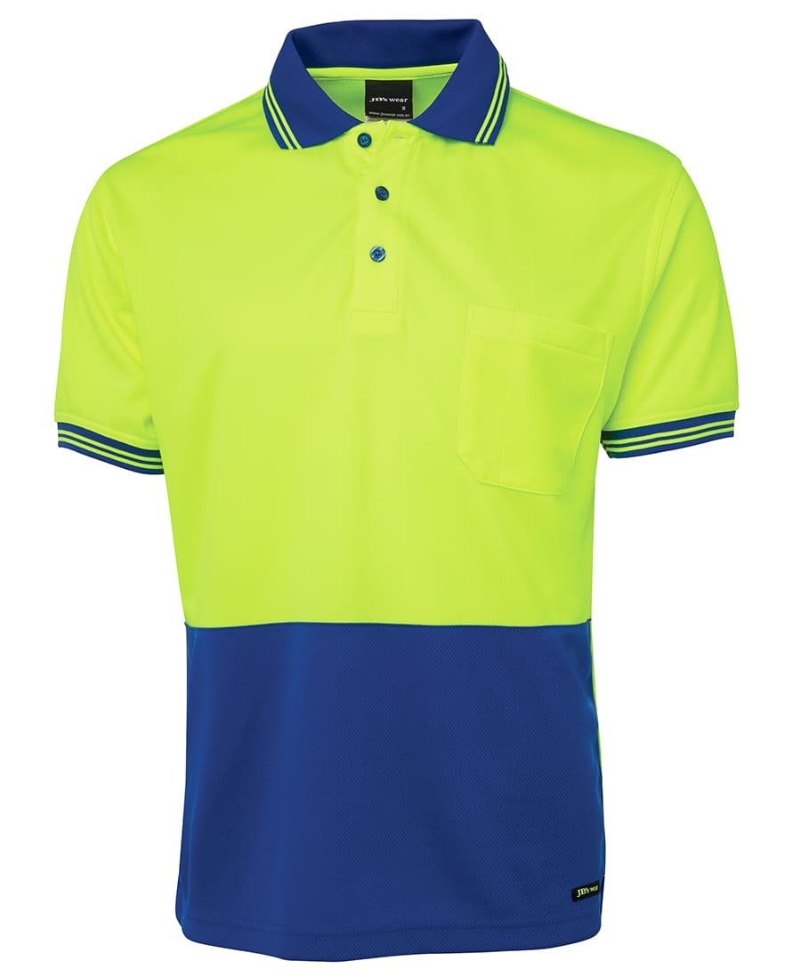 JB's Hi Vis S/S Traditional Polo - 6HVPS Image Lime/Royal