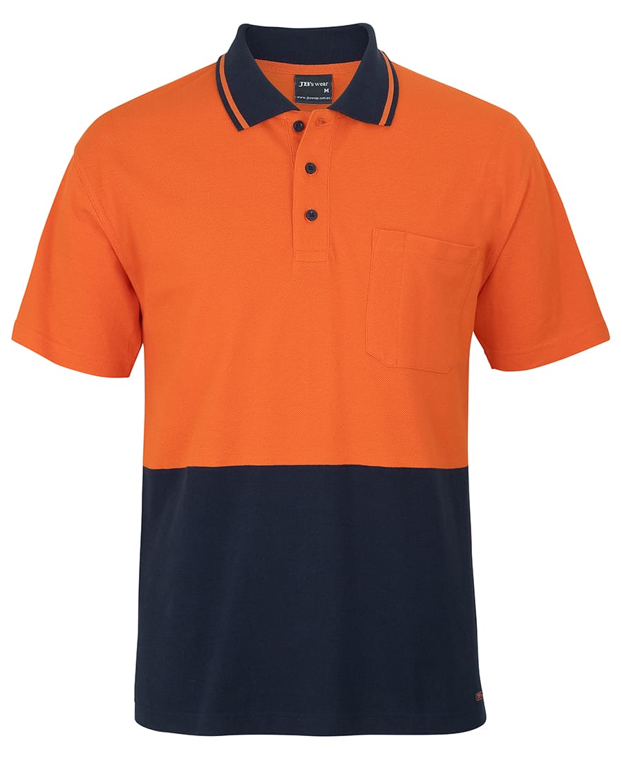 JB's Hi Vis S/S Cotton Pique Trad Polo - 6HVQS Image Orange/Navy