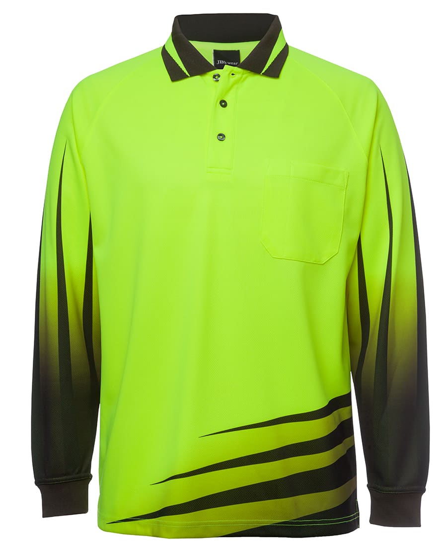 JB's Hi Vis L/S Rippa Sub Polo - 6HVRL Image Lime/Black