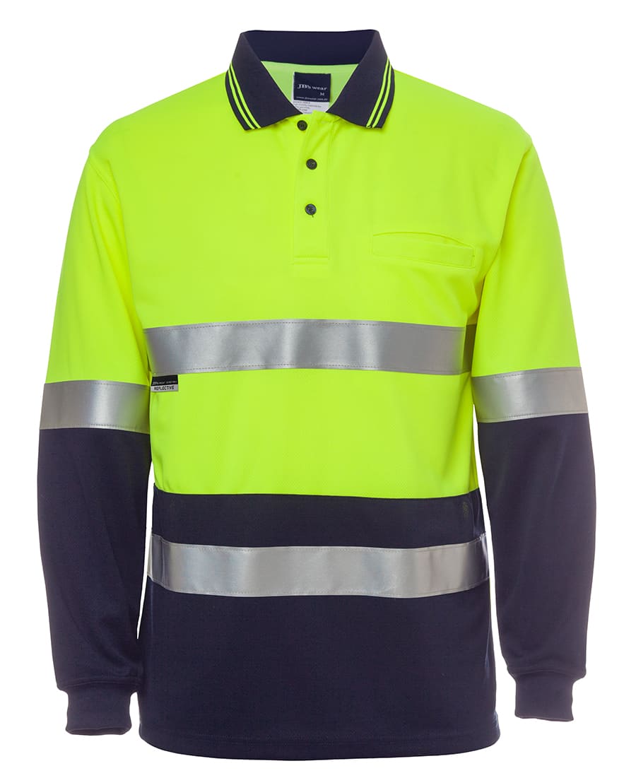 JB's Hi Vis L/S (D+N) Traditional Polo - 6HVSL Image Lime/Navy