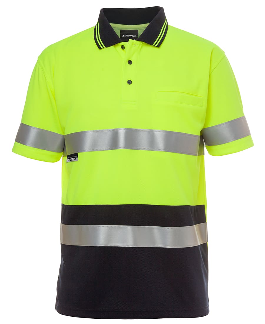 JB's Hi Vis S/S (D+N) Traditional Polo - 6HVST Image Lime/Navy