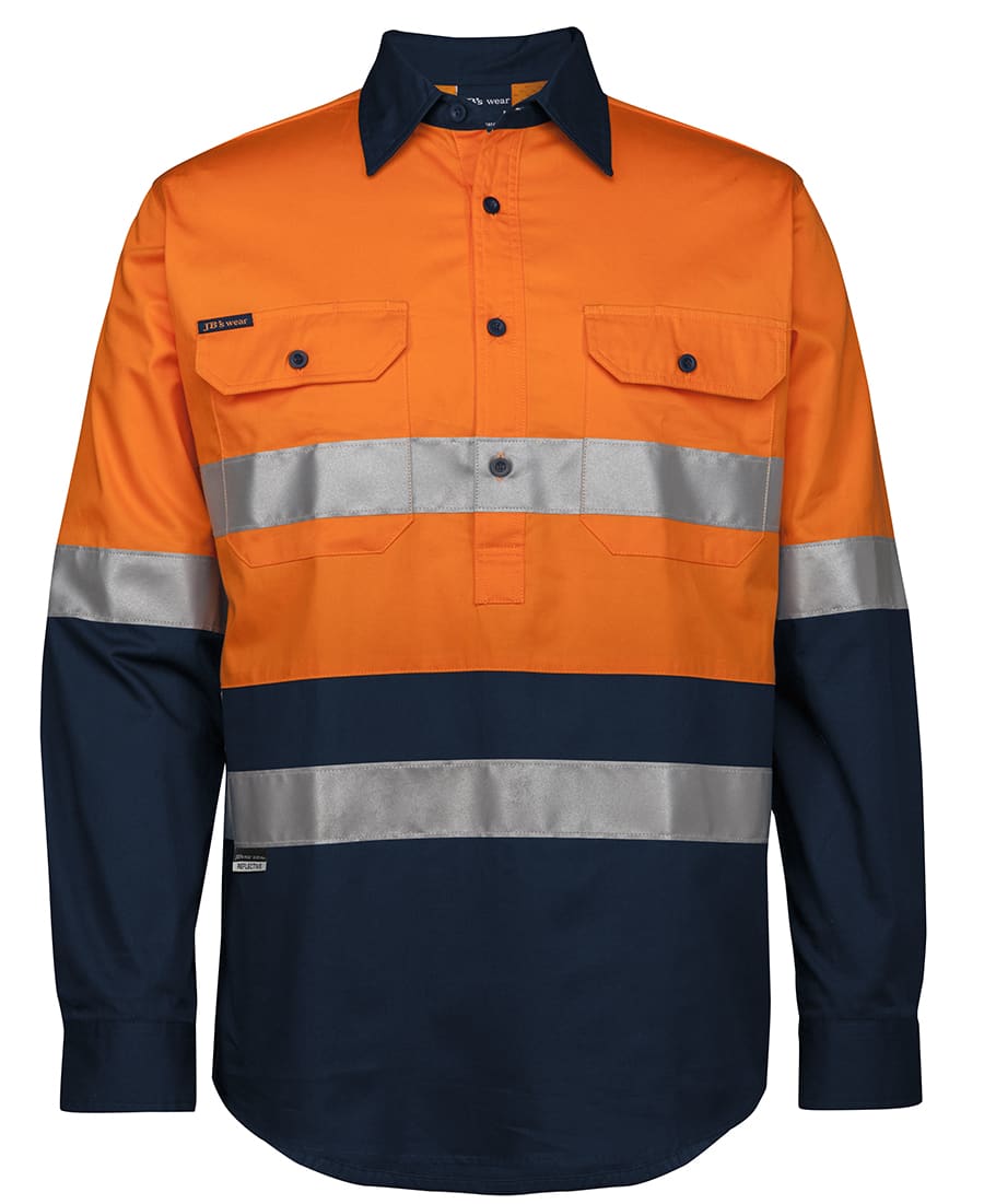 JB's Hi Vis (D+N) Close Front L/S 150g Work Shirt - 6HWCS Image Orange/Navy