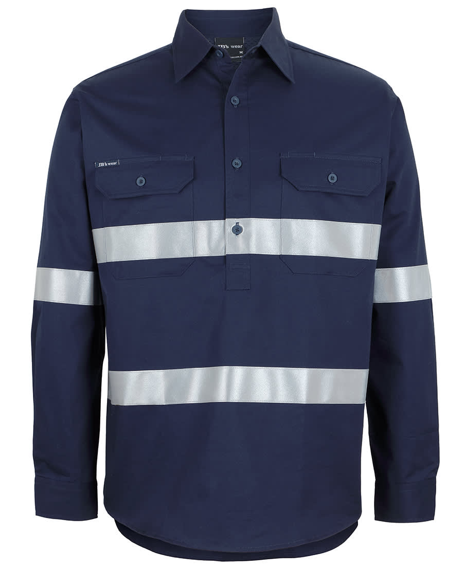 JB's Close Front L/S 150g Work Shirt Reflective Tape - 6HWCT Image Navy