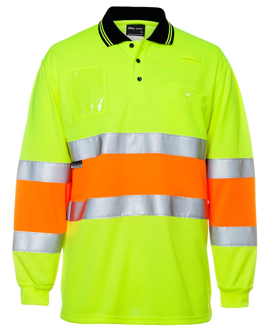 Hi Vis Bio Motion (D+N) L/S Polo with ReflectiveTape - 6QTDP Image Lime/Orange