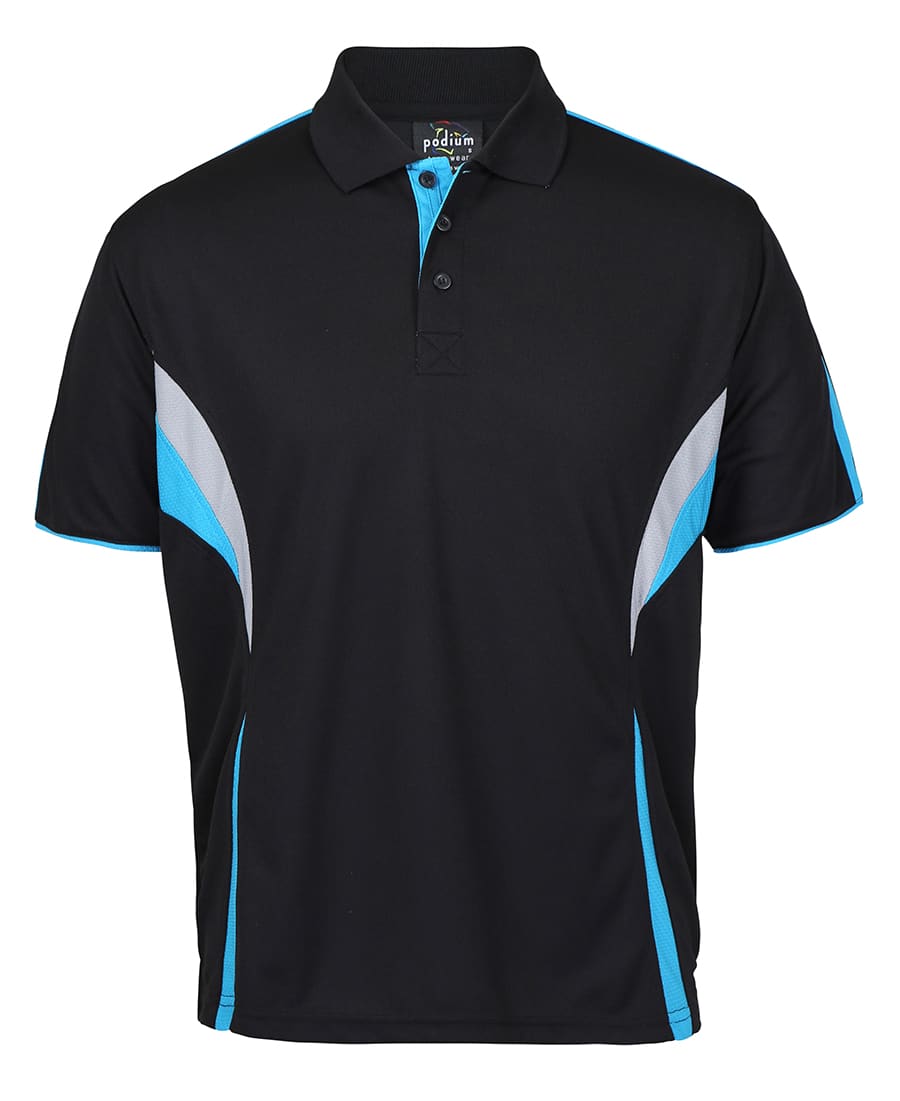 Podium Cool Polo - 7COP Image Black/Aqua/Grey