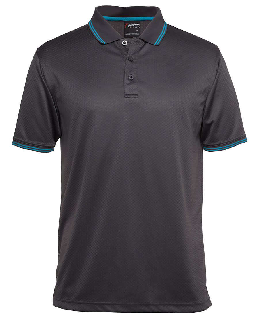 Podium Jacquard Contrast Polo - 7JCP Image Charcoal/Aqua