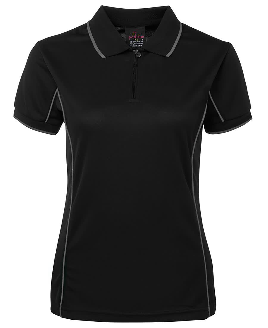 Podium Ladies Piping Polo - 7LPI Image Black/Grey