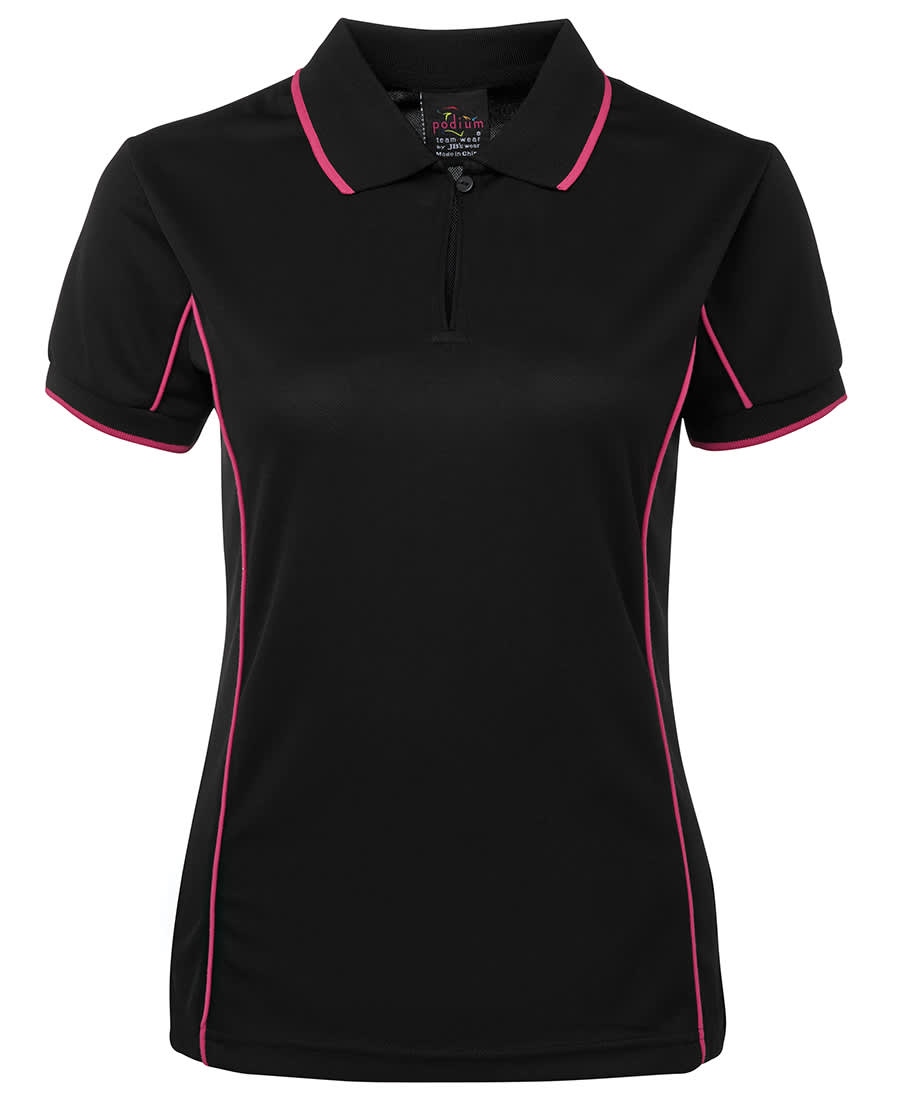 Podium Ladies Piping Polo - 7LPI Image Black/Pink