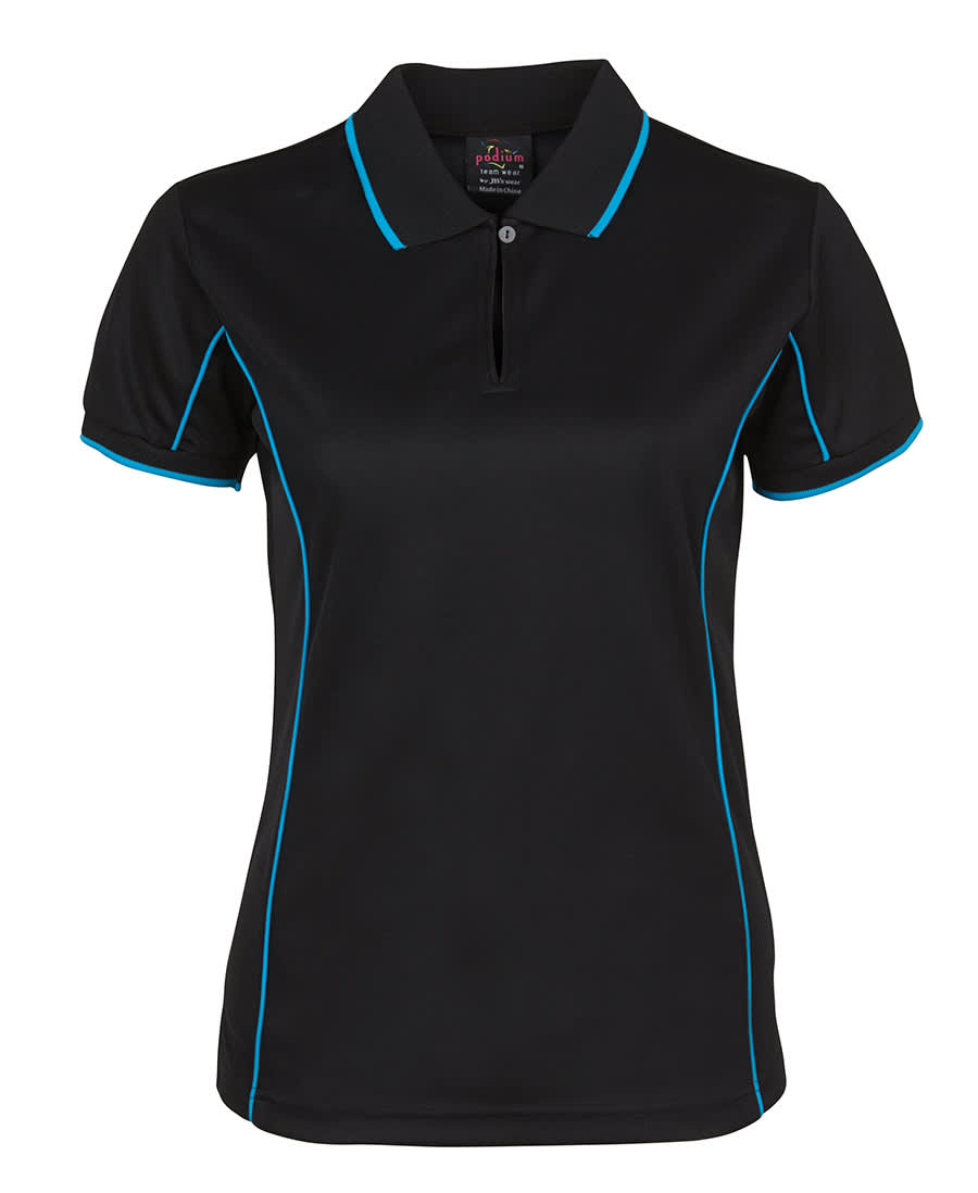 Podium Ladies Piping Polo - 7LPI Image Black/Aqua