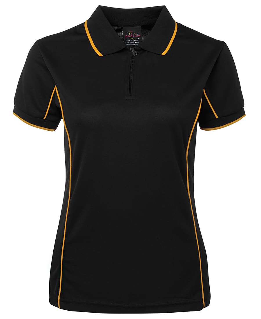 Podium Ladies Piping Polo - 7LPI Image Black/Gold