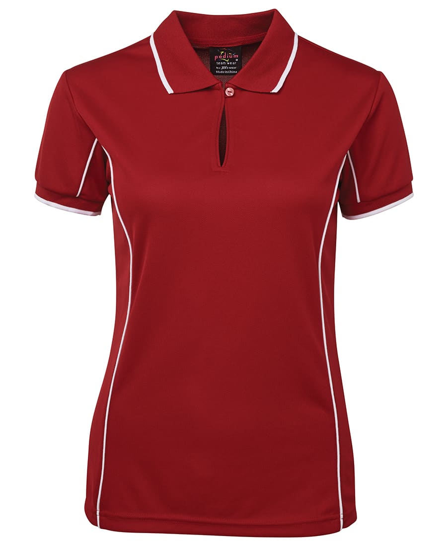 Podium Ladies Piping Polo - 7LPI Image Dark Red/White