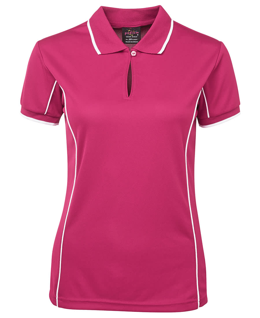 Podium Ladies Piping Polo - 7LPI Image Hot Pink/White