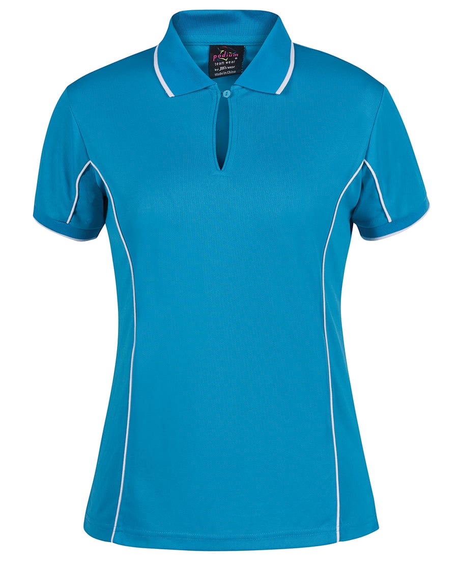 Podium Ladies Piping Polo - 7LPI Image Aqua/White