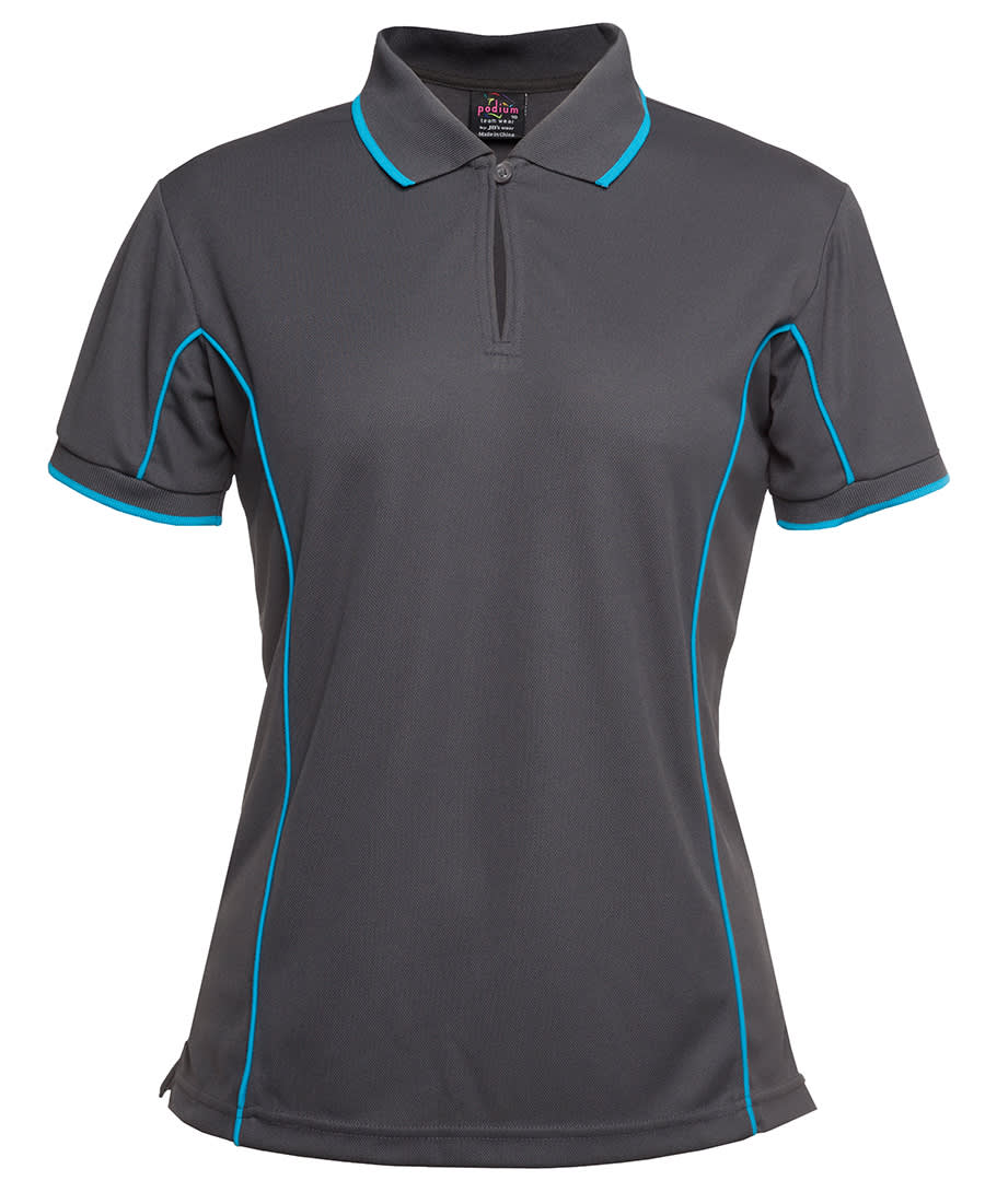 Podium Ladies Piping Polo - 7LPI Image Charcoal/Aqua
