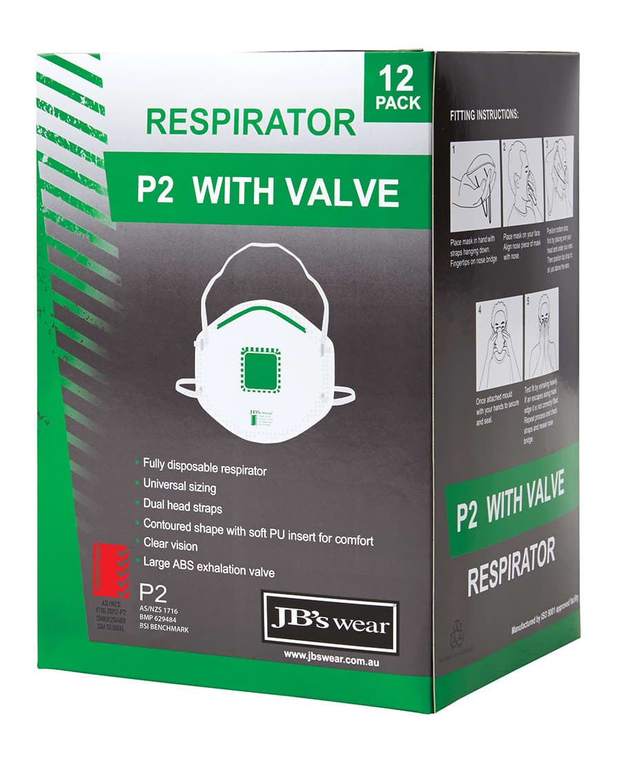 Alternative view of JB's P2 Respirator With Valve (12 Pc)