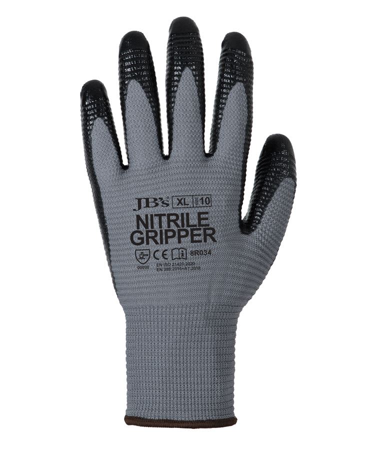 JB's Nitrile Gripper Glove (12 Pk) Grey/Black