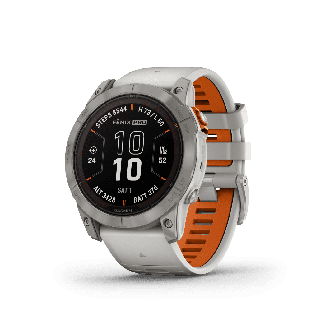 Garmin fenix 7X Pro Sapphire Solar Titanium with Fog Gray/Ember Orange Band promotional product