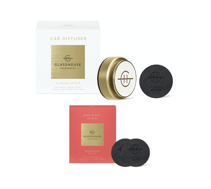 Glasshouse Gold Car Diffuser Tahaa Affair + One Night In Rio Refill SAP-FGT003RIODE - SAP-FGT001CARDI-1 promotional product